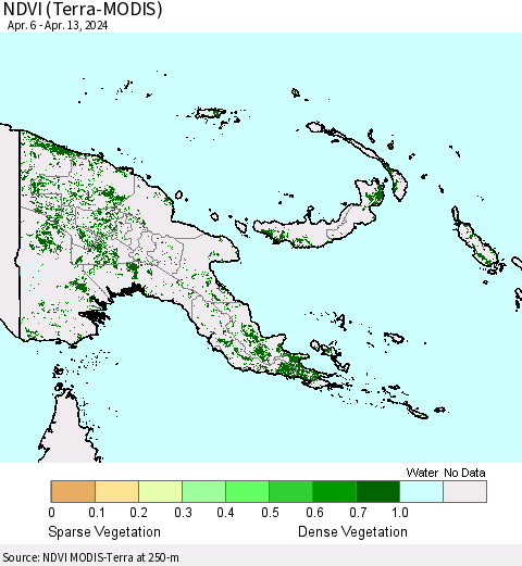 Papua New Guinea NDVI (Terra-MODIS) Thematic Map For 4/6/2024 - 4/13/2024