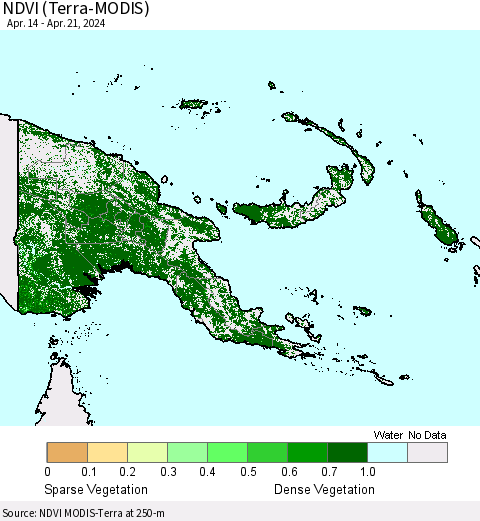 Papua New Guinea NDVI (Terra-MODIS) Thematic Map For 4/14/2024 - 4/21/2024