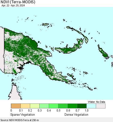 Papua New Guinea NDVI (Terra-MODIS) Thematic Map For 4/22/2024 - 4/29/2024