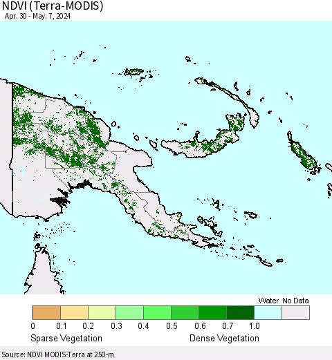 Papua New Guinea NDVI (Terra-MODIS) Thematic Map For 4/30/2024 - 5/7/2024