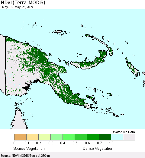 Papua New Guinea NDVI (Terra-MODIS) Thematic Map For 5/16/2024 - 5/23/2024