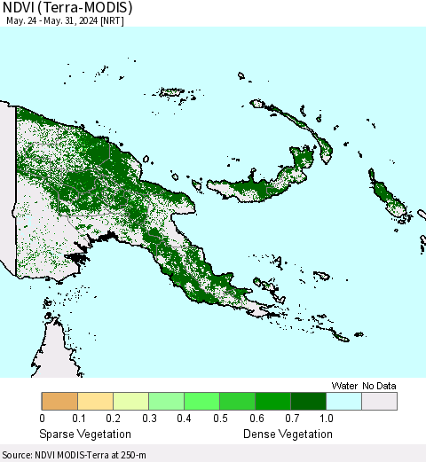 Papua New Guinea NDVI (Terra-MODIS) Thematic Map For 5/24/2024 - 5/31/2024