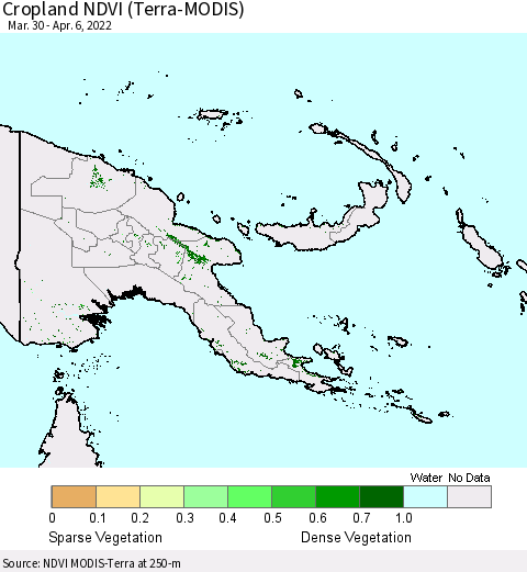 Papua New Guinea Cropland NDVI (Terra-MODIS) Thematic Map For 3/30/2022 - 4/6/2022