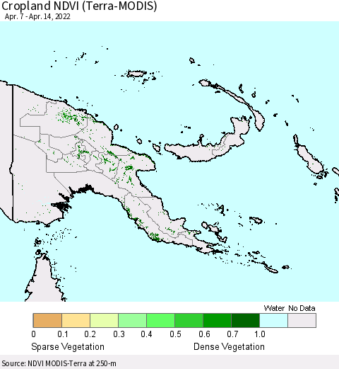 Papua New Guinea Cropland NDVI (Terra-MODIS) Thematic Map For 4/7/2022 - 4/14/2022