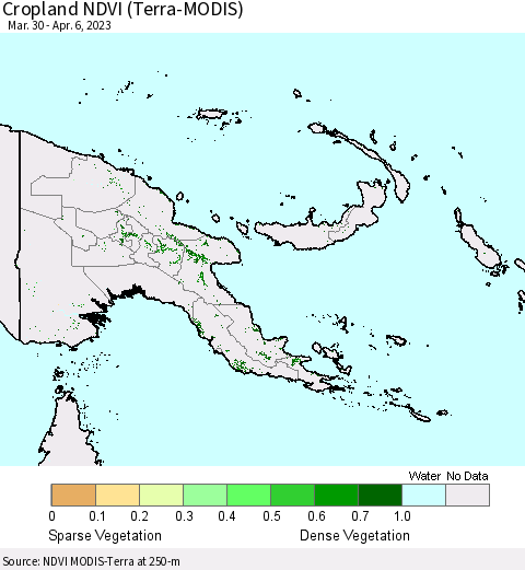 Papua New Guinea Cropland NDVI (Terra-MODIS) Thematic Map For 3/30/2023 - 4/6/2023