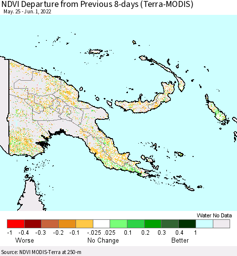 Papua New Guinea NDVI Departure from Previous 8-days (Terra-MODIS) Thematic Map For 5/25/2022 - 6/1/2022