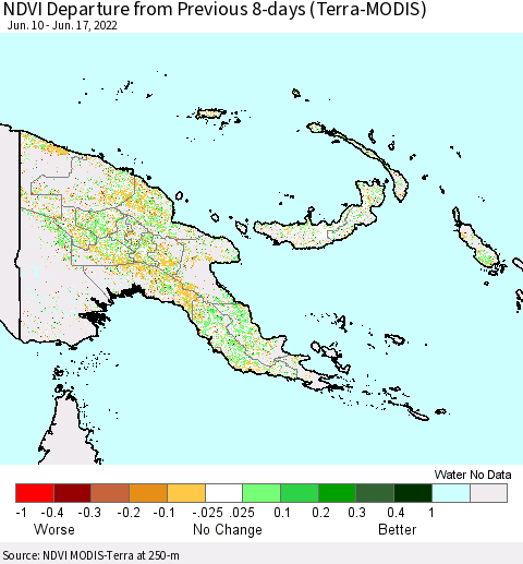 Papua New Guinea NDVI Departure from Previous 8-days (Terra-MODIS) Thematic Map For 6/10/2022 - 6/17/2022