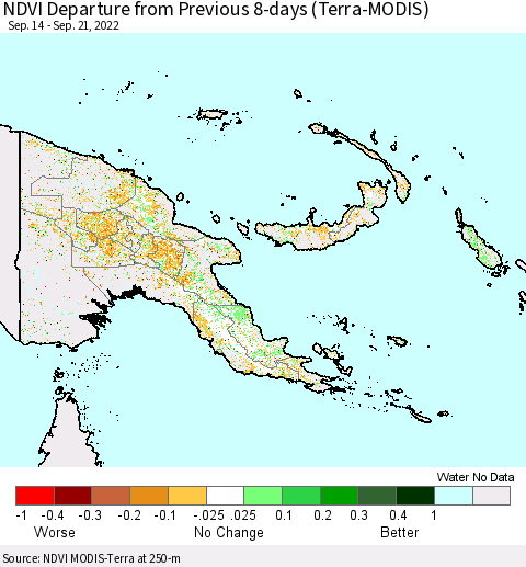 Papua New Guinea NDVI Departure from Previous 8-days (Terra-MODIS) Thematic Map For 9/14/2022 - 9/21/2022