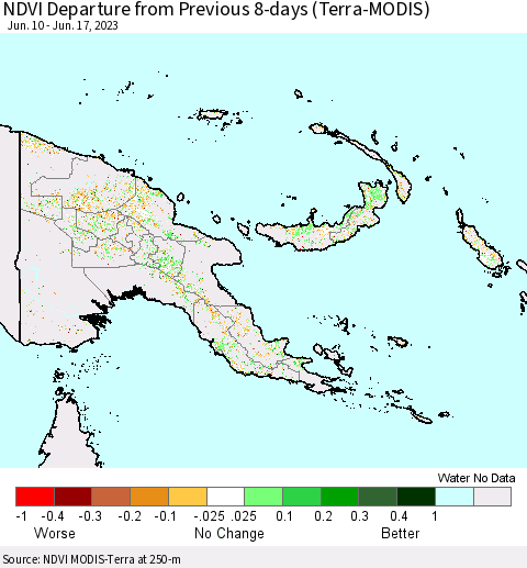 Papua New Guinea NDVI Departure from Previous 8-days (Terra-MODIS) Thematic Map For 6/10/2023 - 6/17/2023