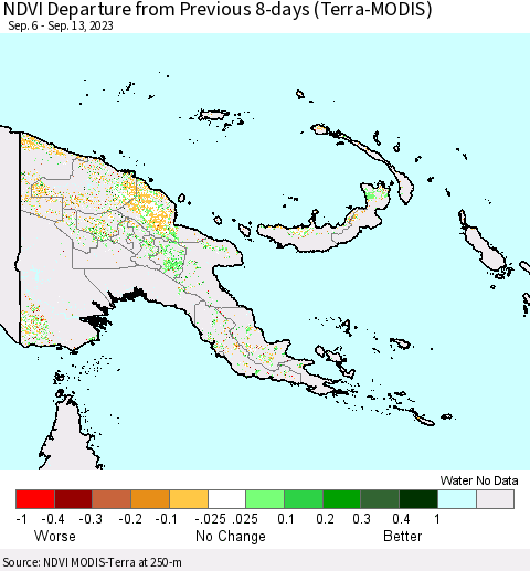 Papua New Guinea NDVI Departure from Previous 8-days (Terra-MODIS) Thematic Map For 9/6/2023 - 9/13/2023