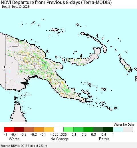 Papua New Guinea NDVI Departure from Previous 8-days (Terra-MODIS) Thematic Map For 12/3/2023 - 12/10/2023