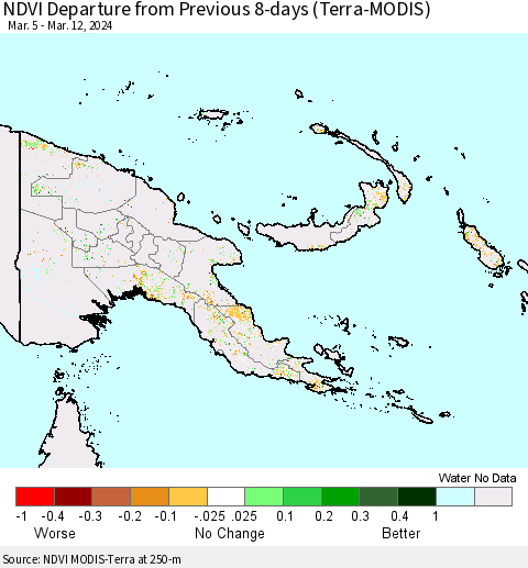 Papua New Guinea NDVI Departure from Previous 8-days (Terra-MODIS) Thematic Map For 3/5/2024 - 3/12/2024