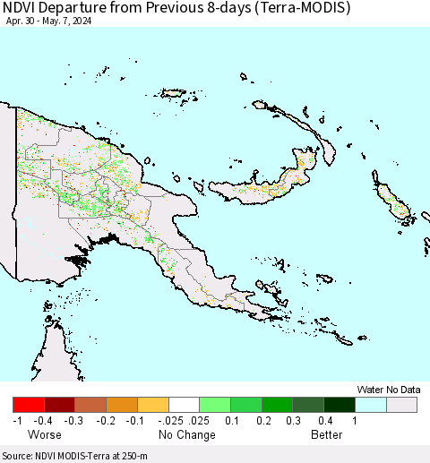 Papua New Guinea NDVI Departure from Previous 8-days (Terra-MODIS) Thematic Map For 4/30/2024 - 5/7/2024