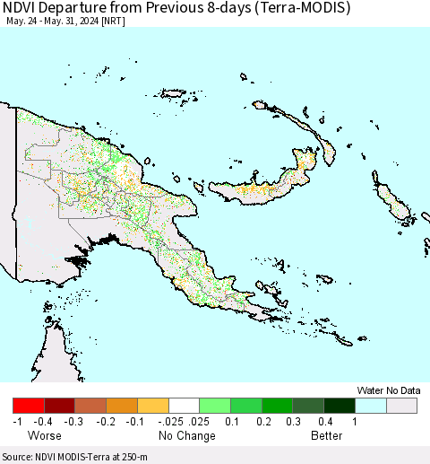 Papua New Guinea NDVI Departure from Previous 8-days (Terra-MODIS) Thematic Map For 5/24/2024 - 5/31/2024