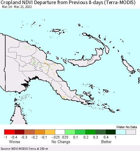 Papua New Guinea Cropland NDVI Departure from Previous 8-days (Terra-MODIS) Thematic Map For 3/14/2022 - 3/21/2022