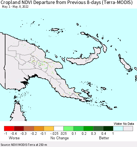 Papua New Guinea Cropland NDVI Departure from Previous 8-days (Terra-MODIS) Thematic Map For 5/1/2022 - 5/8/2022