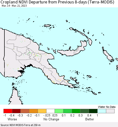 Papua New Guinea Cropland NDVI Departure from Previous 8-days (Terra-MODIS) Thematic Map For 3/14/2023 - 3/21/2023