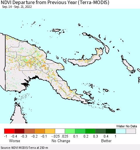 Papua New Guinea NDVI Departure from Previous Year (Terra-MODIS) Thematic Map For 9/14/2022 - 9/21/2022