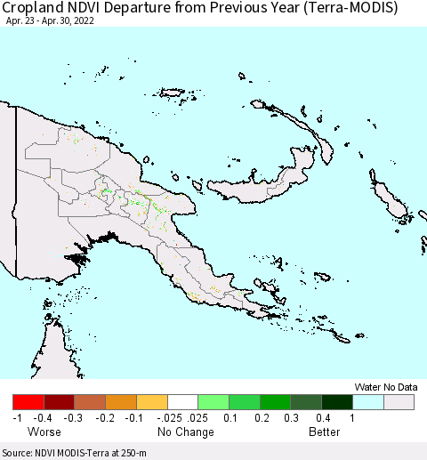 Papua New Guinea Cropland NDVI Departure from Previous Year (Terra-MODIS) Thematic Map For 4/23/2022 - 4/30/2022