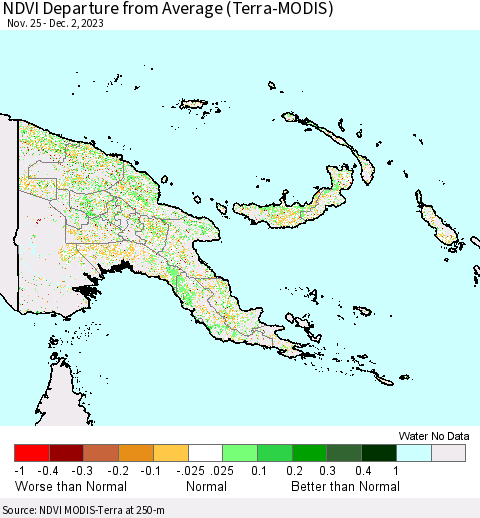 Papua New Guinea NDVI Departure from Average (Terra-MODIS) Thematic Map For 11/25/2023 - 12/2/2023