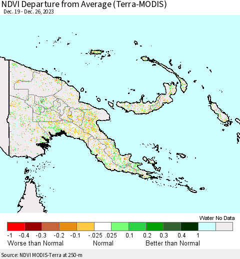 Papua New Guinea NDVI Departure from Average (Terra-MODIS) Thematic Map For 12/19/2023 - 12/26/2023