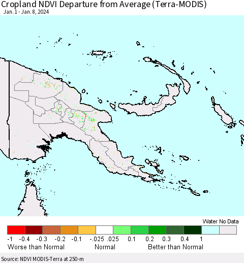 Papua New Guinea Cropland NDVI Departure from Average (Terra-MODIS) Thematic Map For 1/1/2024 - 1/8/2024