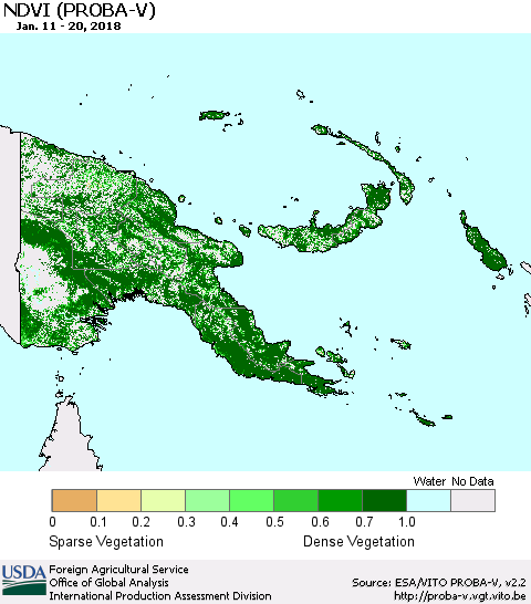 Papua New Guinea NDVI (PROBA-V) Thematic Map For 1/11/2018 - 1/20/2018