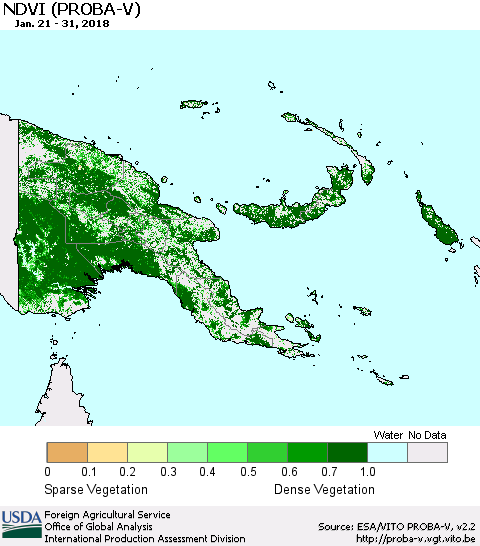 Papua New Guinea NDVI (PROBA-V) Thematic Map For 1/21/2018 - 1/31/2018