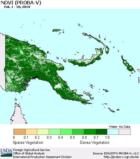 Papua New Guinea NDVI (PROBA-V) Thematic Map For 2/1/2018 - 2/10/2018