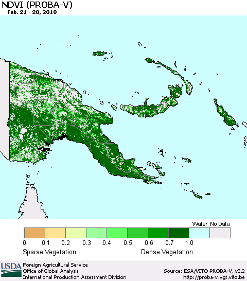 Papua New Guinea NDVI (PROBA-V) Thematic Map For 2/21/2018 - 2/28/2018