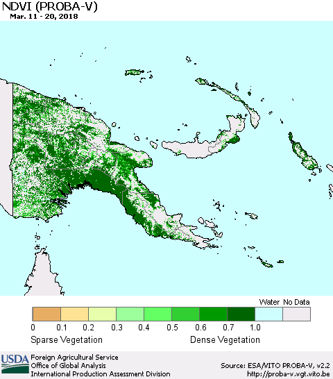 Papua New Guinea NDVI (PROBA-V) Thematic Map For 3/11/2018 - 3/20/2018