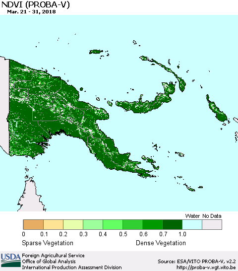 Papua New Guinea NDVI (PROBA-V) Thematic Map For 3/21/2018 - 3/31/2018
