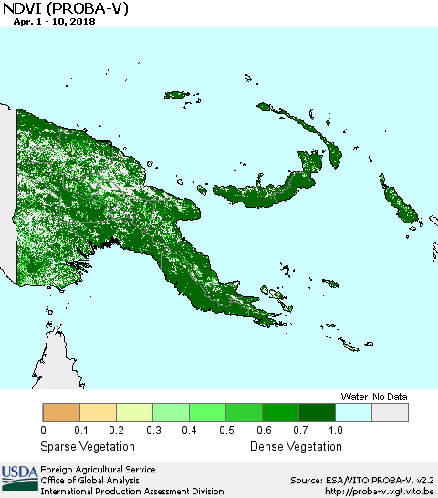 Papua New Guinea NDVI (PROBA-V) Thematic Map For 4/1/2018 - 4/10/2018