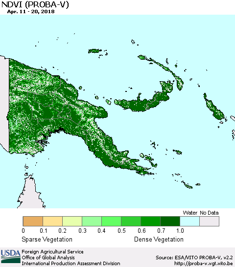 Papua New Guinea NDVI (PROBA-V) Thematic Map For 4/11/2018 - 4/20/2018