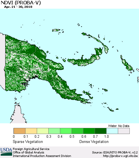 Papua New Guinea NDVI (PROBA-V) Thematic Map For 4/21/2018 - 4/30/2018