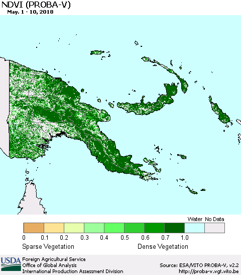 Papua New Guinea NDVI (PROBA-V) Thematic Map For 5/1/2018 - 5/10/2018