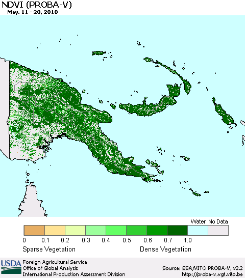 Papua New Guinea NDVI (PROBA-V) Thematic Map For 5/11/2018 - 5/20/2018