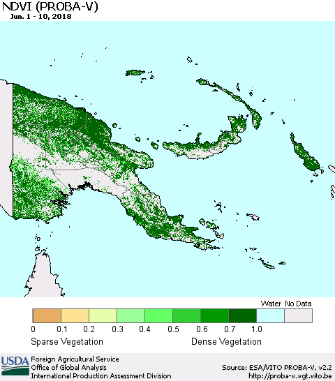Papua New Guinea NDVI (PROBA-V) Thematic Map For 6/1/2018 - 6/10/2018