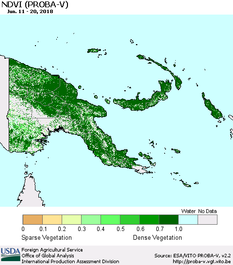 Papua New Guinea NDVI (PROBA-V) Thematic Map For 6/11/2018 - 6/20/2018