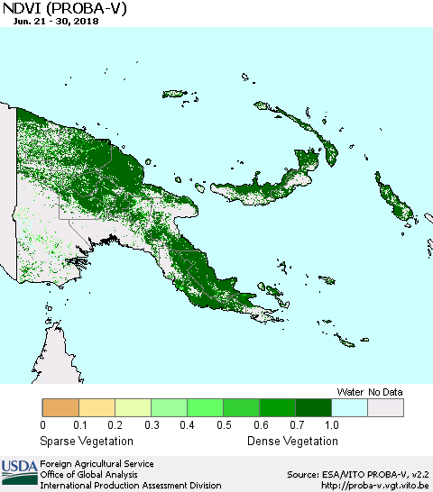 Papua New Guinea NDVI (PROBA-V) Thematic Map For 6/21/2018 - 6/30/2018