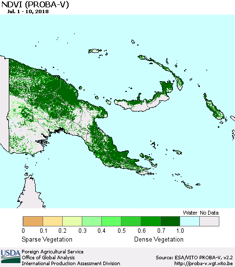 Papua New Guinea NDVI (PROBA-V) Thematic Map For 7/1/2018 - 7/10/2018