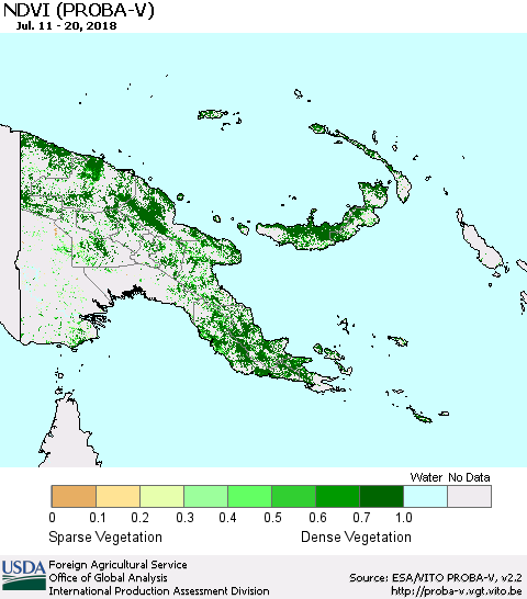 Papua New Guinea NDVI (PROBA-V) Thematic Map For 7/11/2018 - 7/20/2018