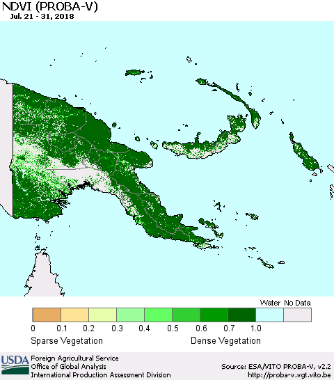 Papua New Guinea NDVI (PROBA-V) Thematic Map For 7/21/2018 - 7/31/2018