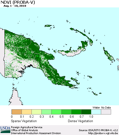 Papua New Guinea NDVI (PROBA-V) Thematic Map For 8/1/2018 - 8/10/2018