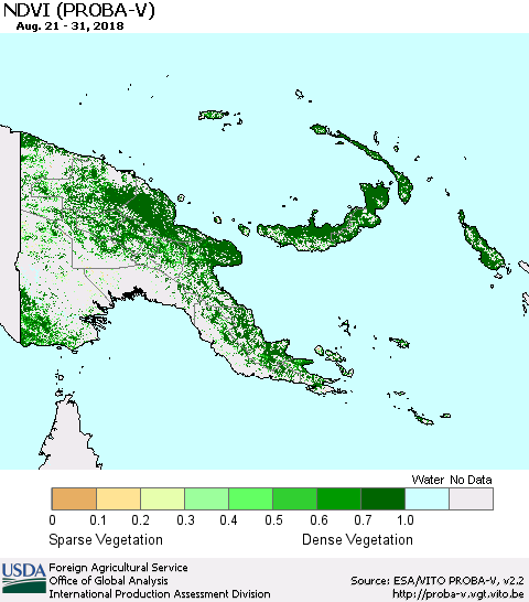 Papua New Guinea NDVI (PROBA-V) Thematic Map For 8/21/2018 - 8/31/2018