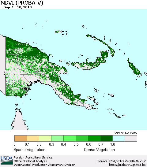 Papua New Guinea NDVI (PROBA-V) Thematic Map For 9/1/2018 - 9/10/2018