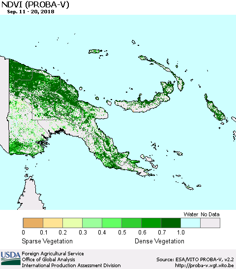 Papua New Guinea NDVI (PROBA-V) Thematic Map For 9/11/2018 - 9/20/2018