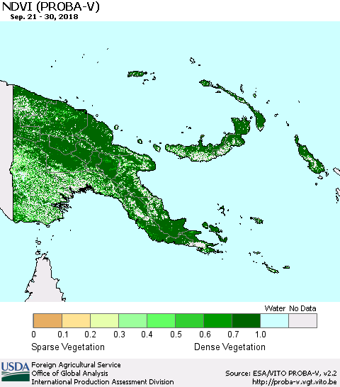 Papua New Guinea NDVI (PROBA-V) Thematic Map For 9/21/2018 - 9/30/2018