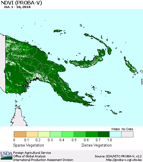 Papua New Guinea NDVI (PROBA-V) Thematic Map For 10/1/2018 - 10/10/2018