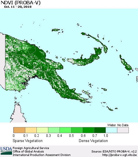 Papua New Guinea NDVI (PROBA-V) Thematic Map For 10/11/2018 - 10/20/2018